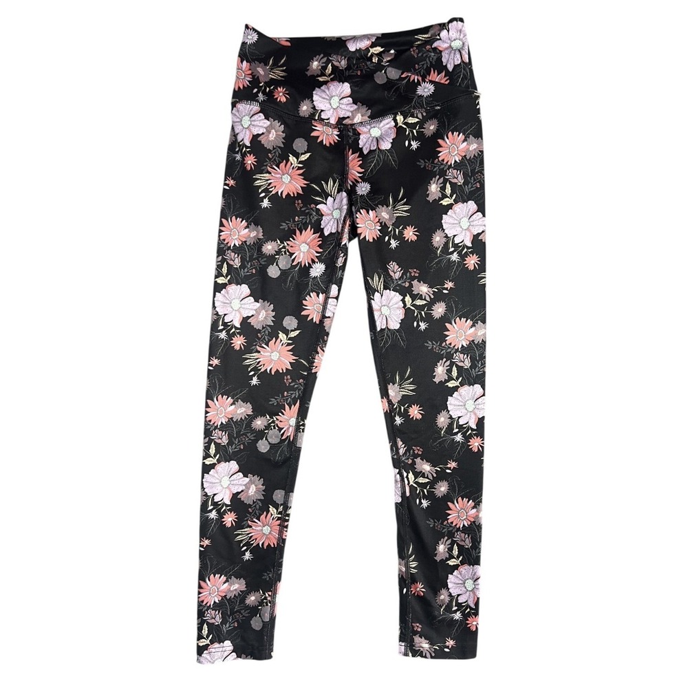 SO Women's XS Black Floral Print High Rise Active‎ Leggings Stretch Yoga Pants